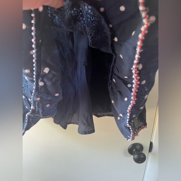 Vintage Manoush Lace Macrame Ruffle Hem Tank Dress Navy Cream Bohemian Boho - Picture 5 of 8